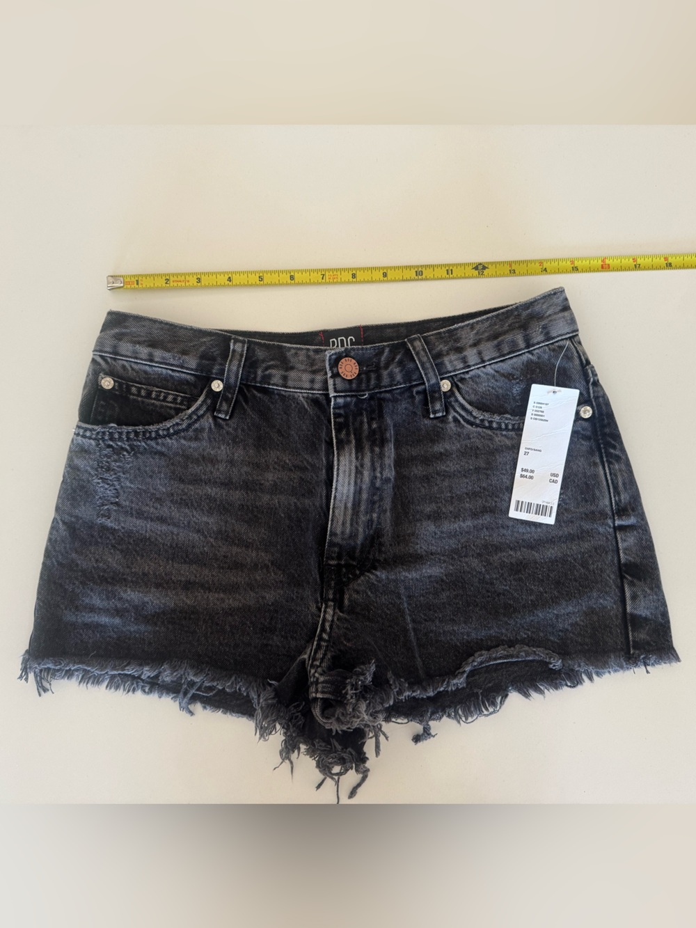 BDG Black Washed Frayed-Hem Denim Shorts